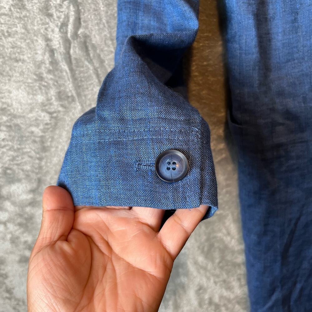 Crown Linen‎ Designs Women’s 100% Linen Long Jacket Sz Small Blue - Picture 7 of 7